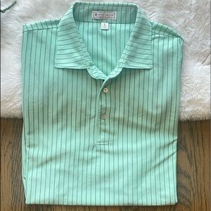 Peter Millar Summer Comfort Blue Green Striped Polo Shirt Size L Armpit Holes!